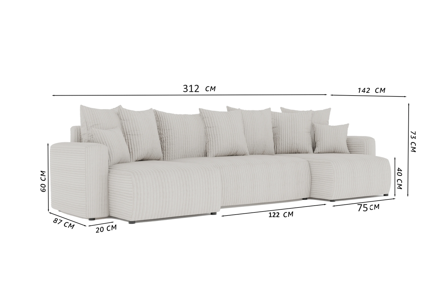 Sofá Cama Plush Forma "U" Cappuccino