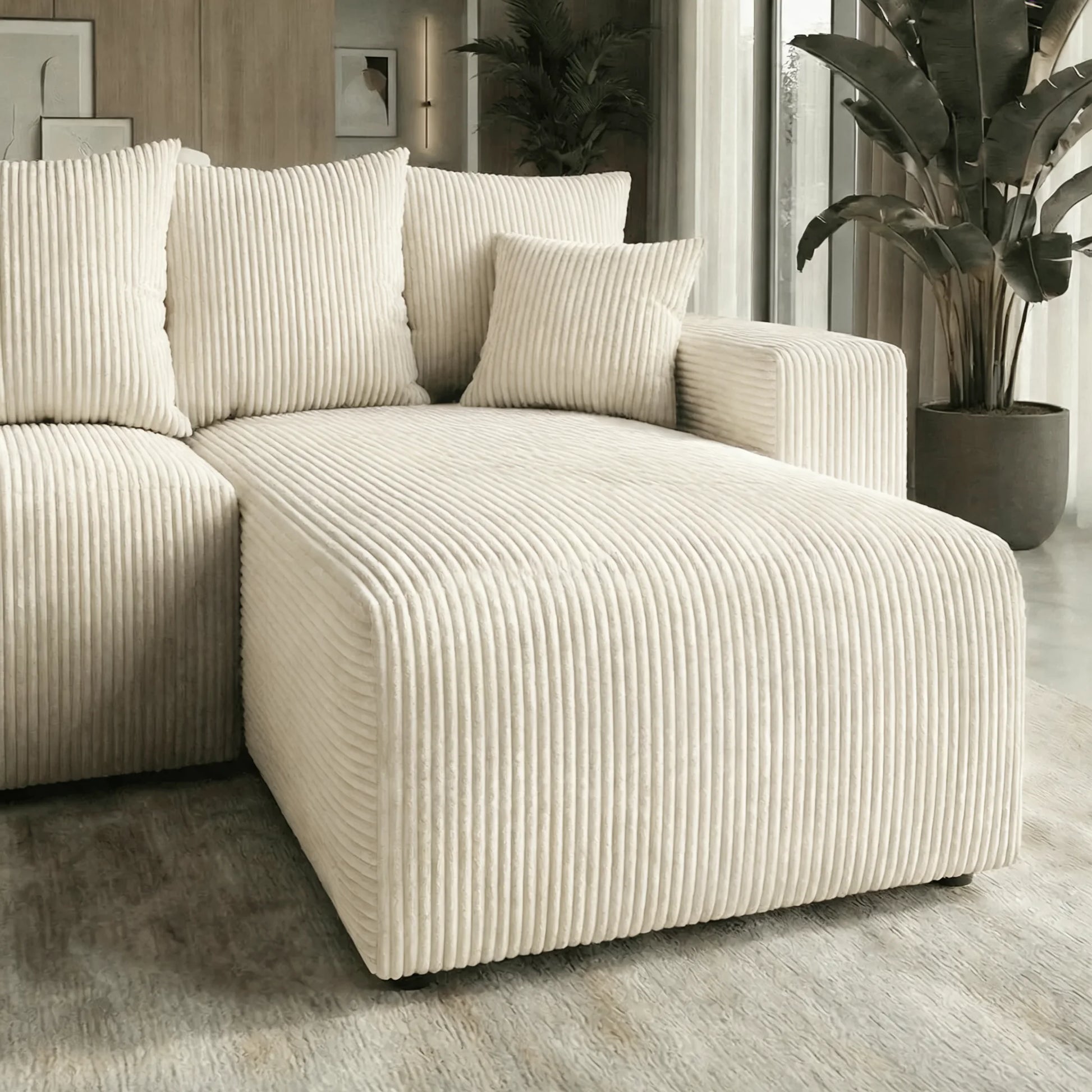 Sofá Cama Plush Forma "U" Beige