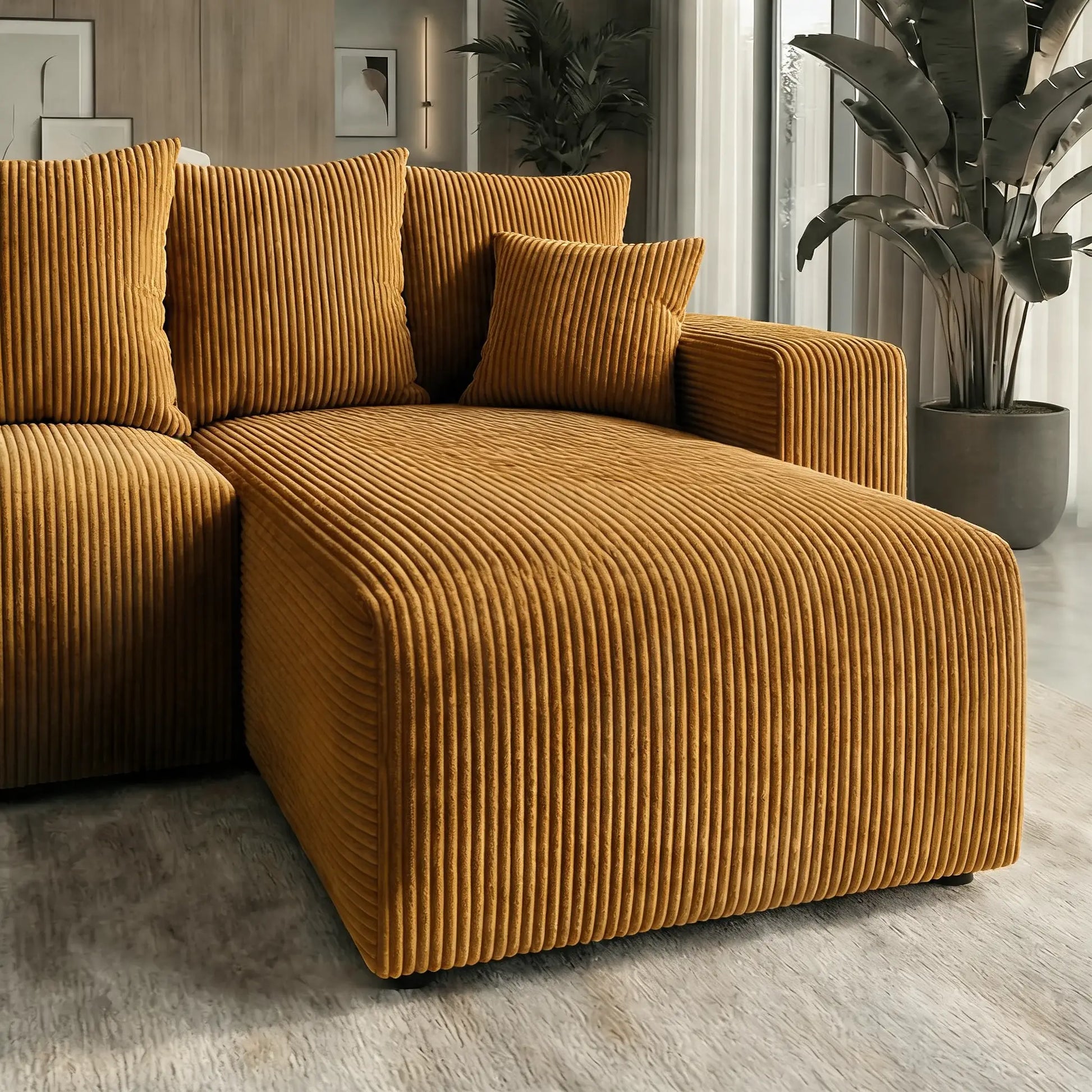 Sofá Cama Plush Forma "U" Oro / Amarillo