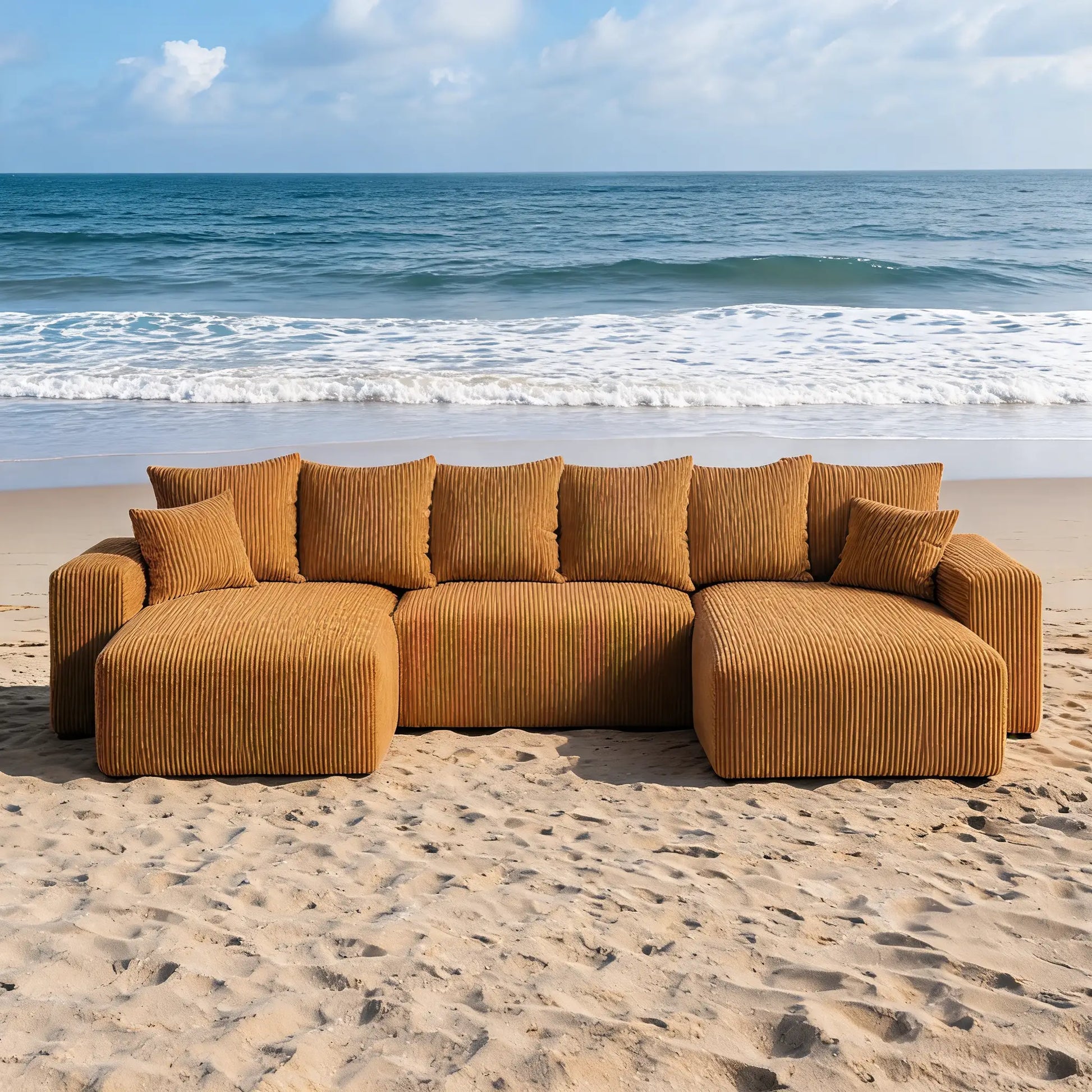 Sofá Cama Plush Forma "U" Oro / Amarillo