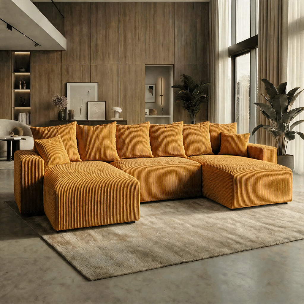 Sofá Cama Plush Forma "U" Oro / Amarillo