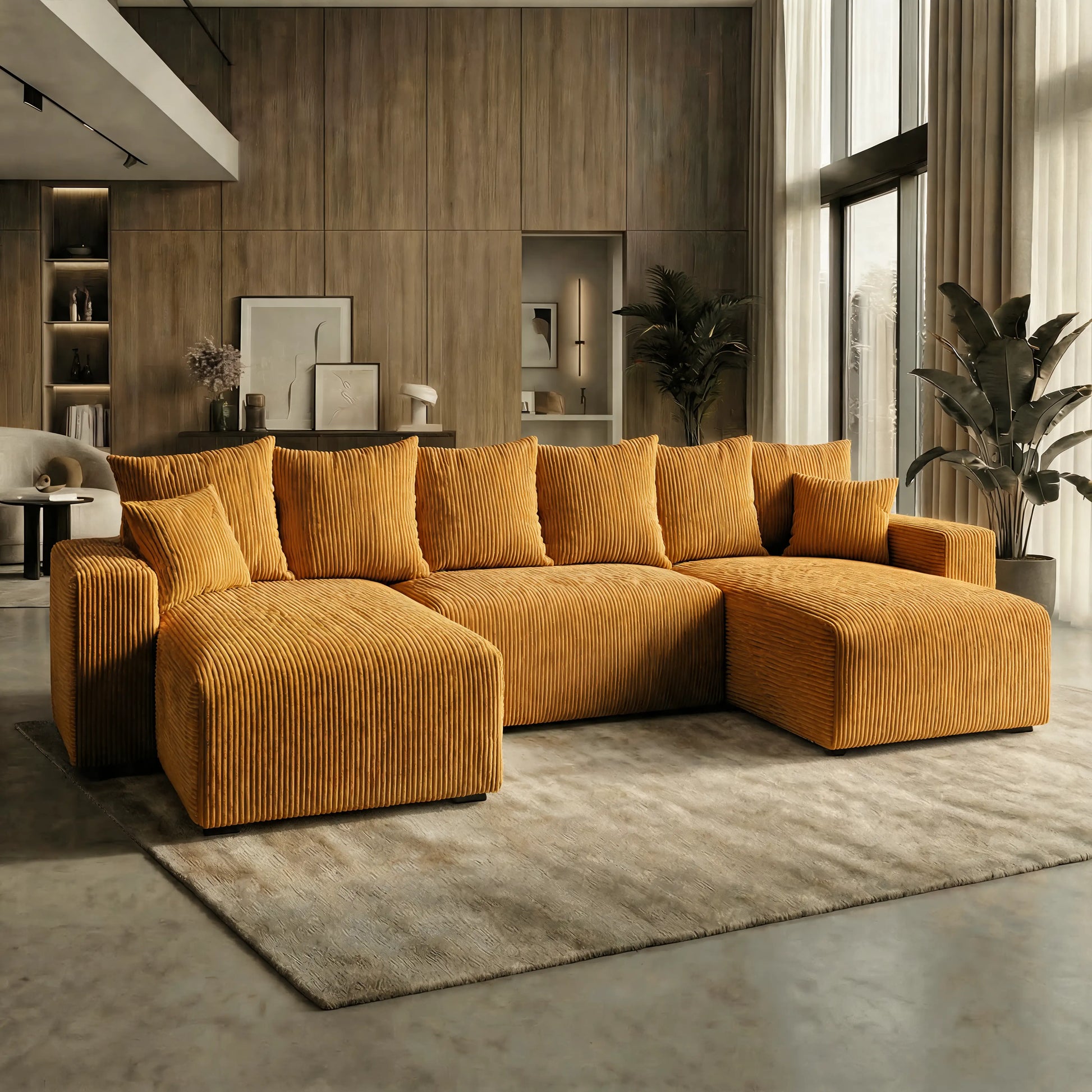 Sofá Cama Plush Forma "U" Cappuccino