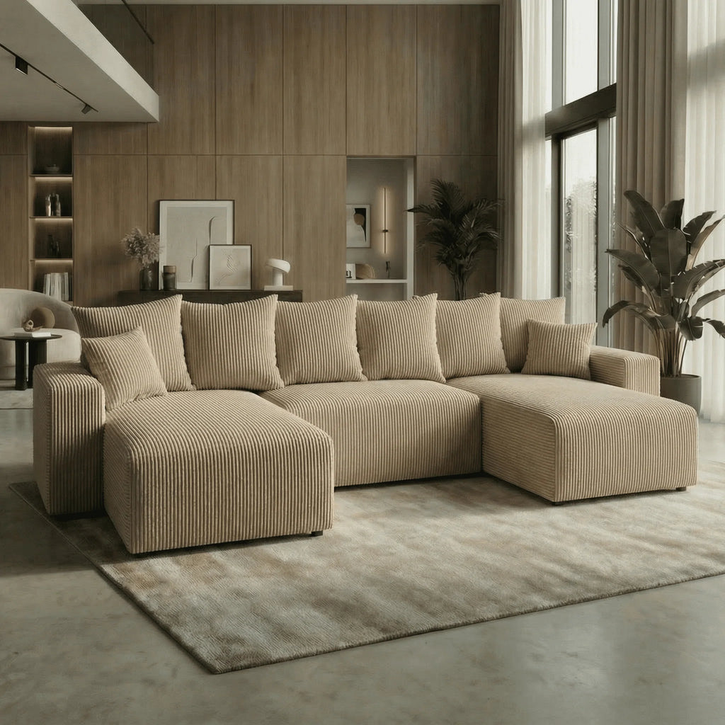 Sofá Cama Plush Forma "U" Cappuccino
