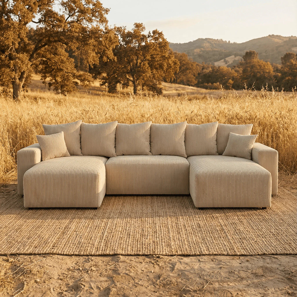 Sofá Cama Plush Forma "U" Cappuccino