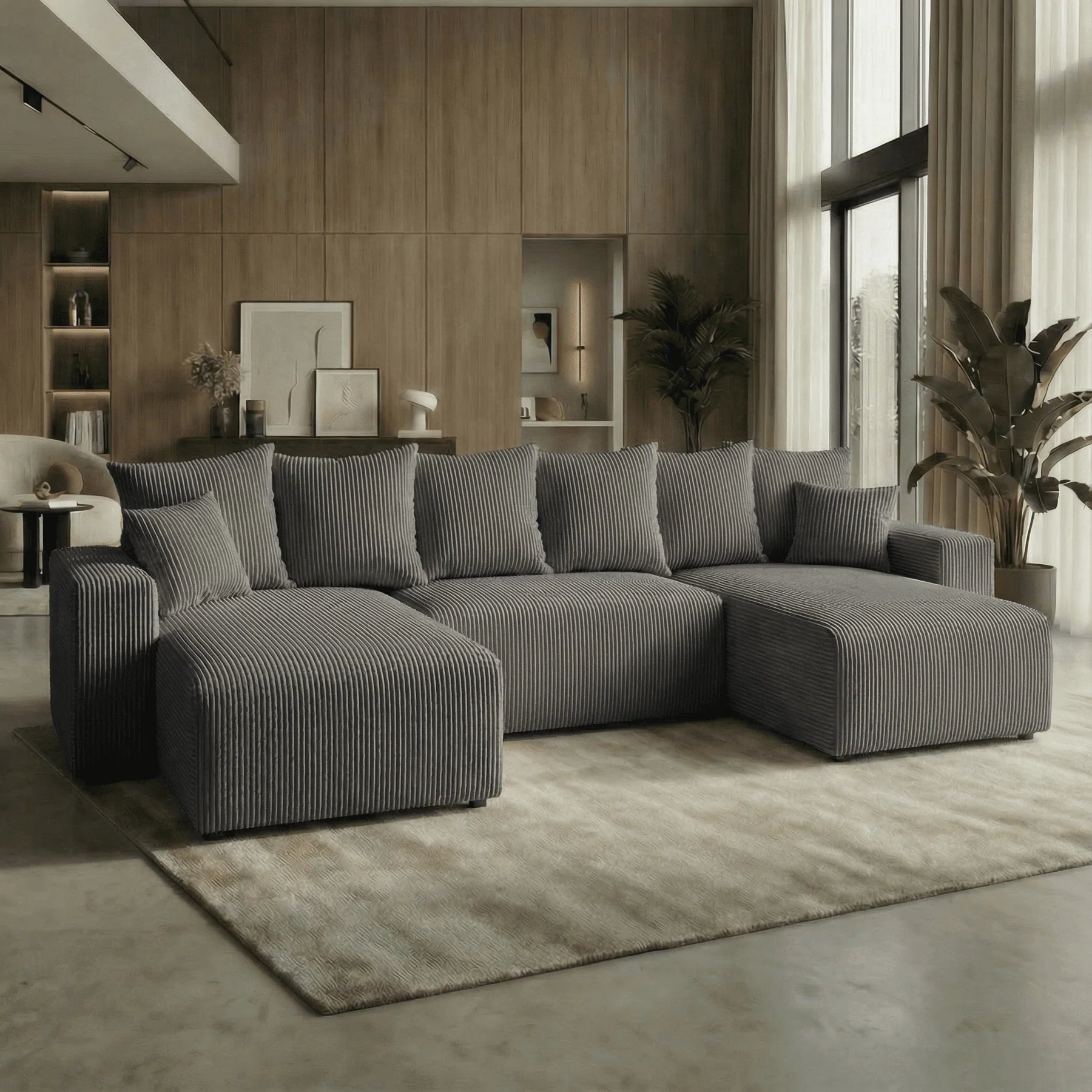 Sofá Cama Plush Forma "U" Cappuccino
