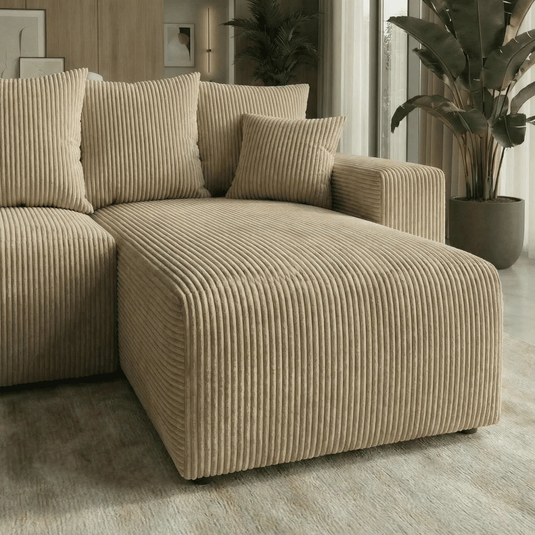 Sofá Cama Plush Forma "U" Cappuccino