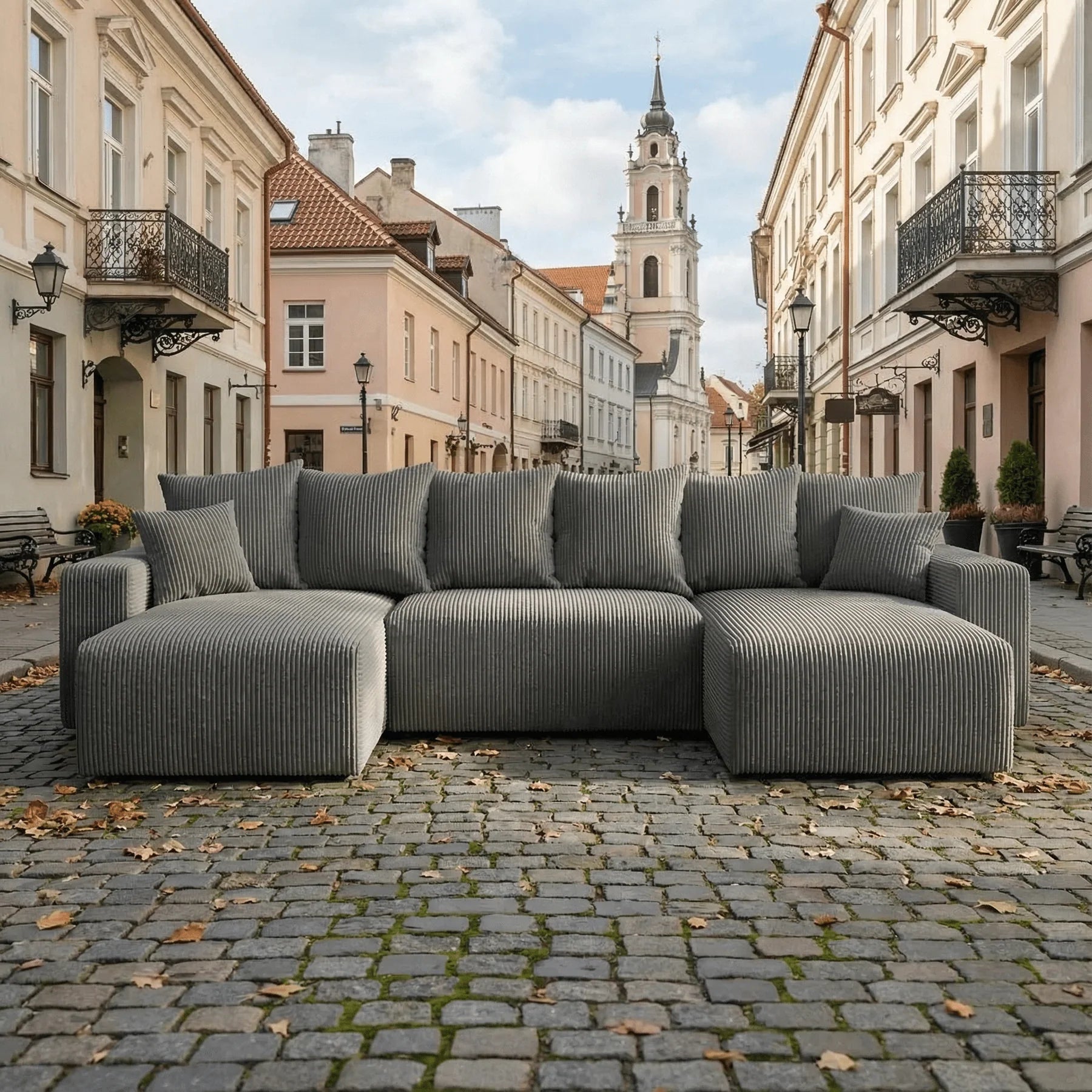 Sofá Cama Plush Forma "U" Gris