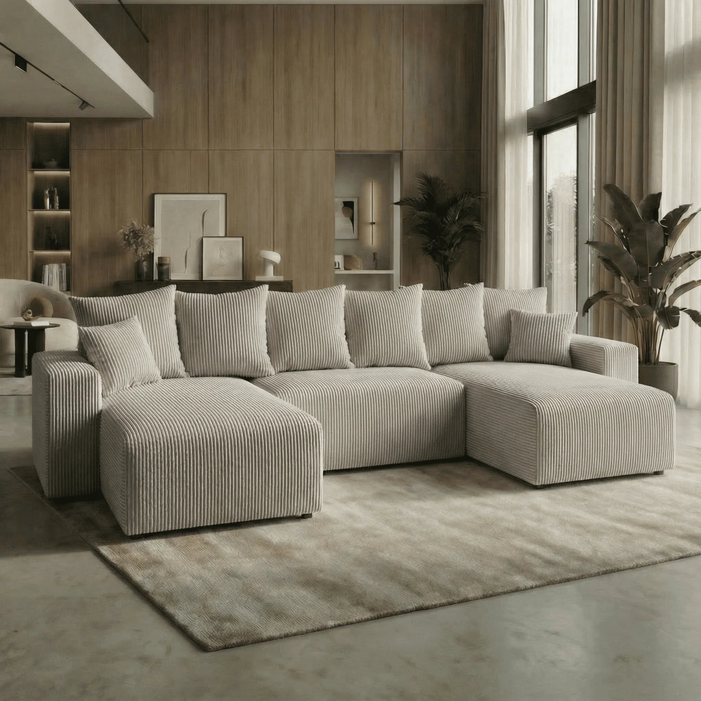 Sofá Cama Plush Forma "U" Oro / Amarillo